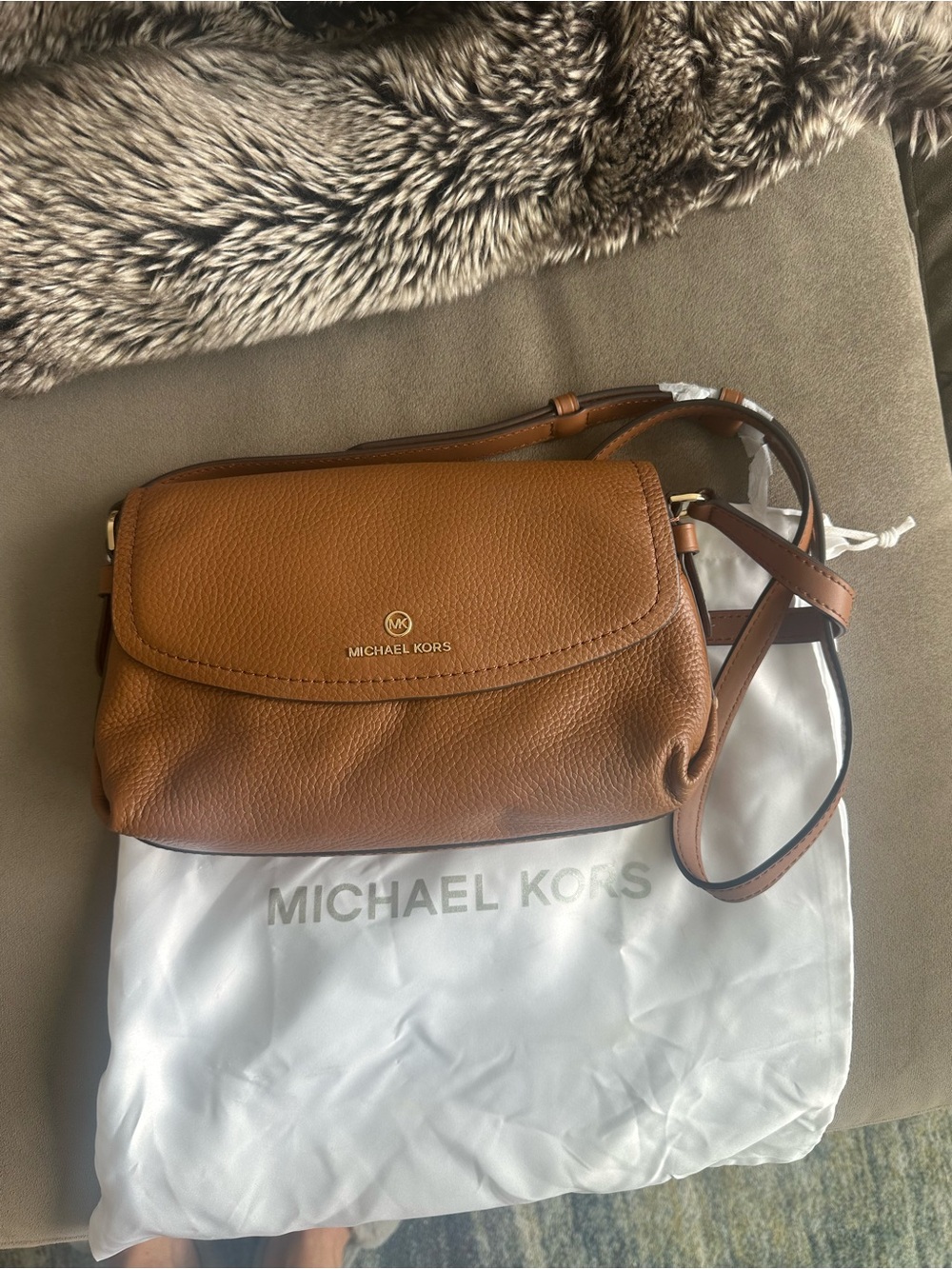 Michael Kors Cognac Pebbled Leather Crossbody Bag